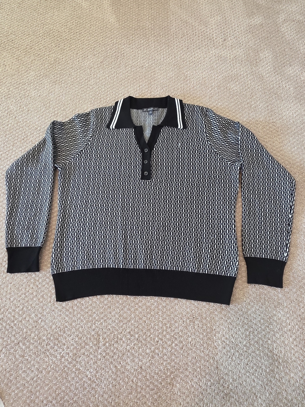 Adrianna Papell Black & White V-Neck Polo Sweater